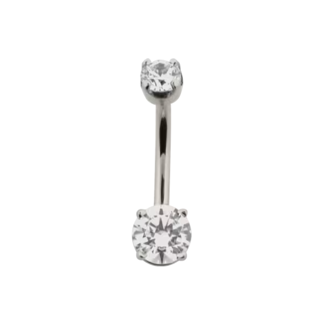 4 Prong Round Gem Navel Bar