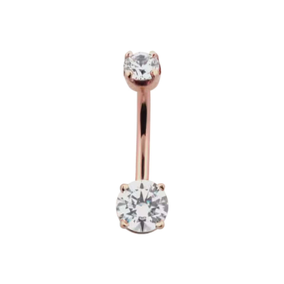 4 Prong Round Gem Navel Bar