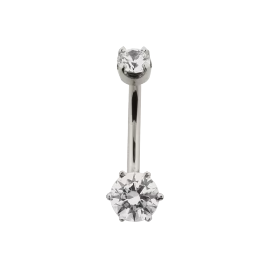 6 Prong Round Gem Navel Bar