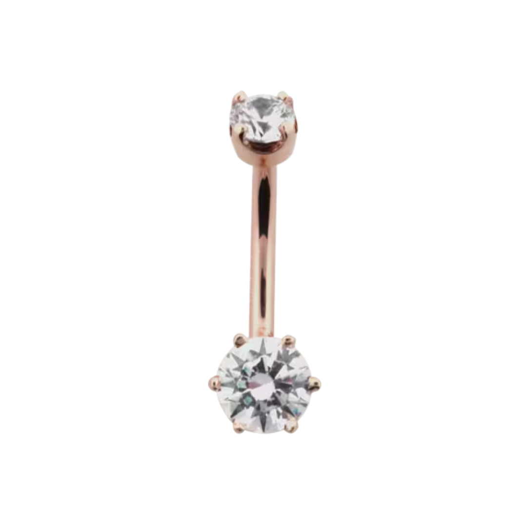 6 Prong Round Gem Navel Bar