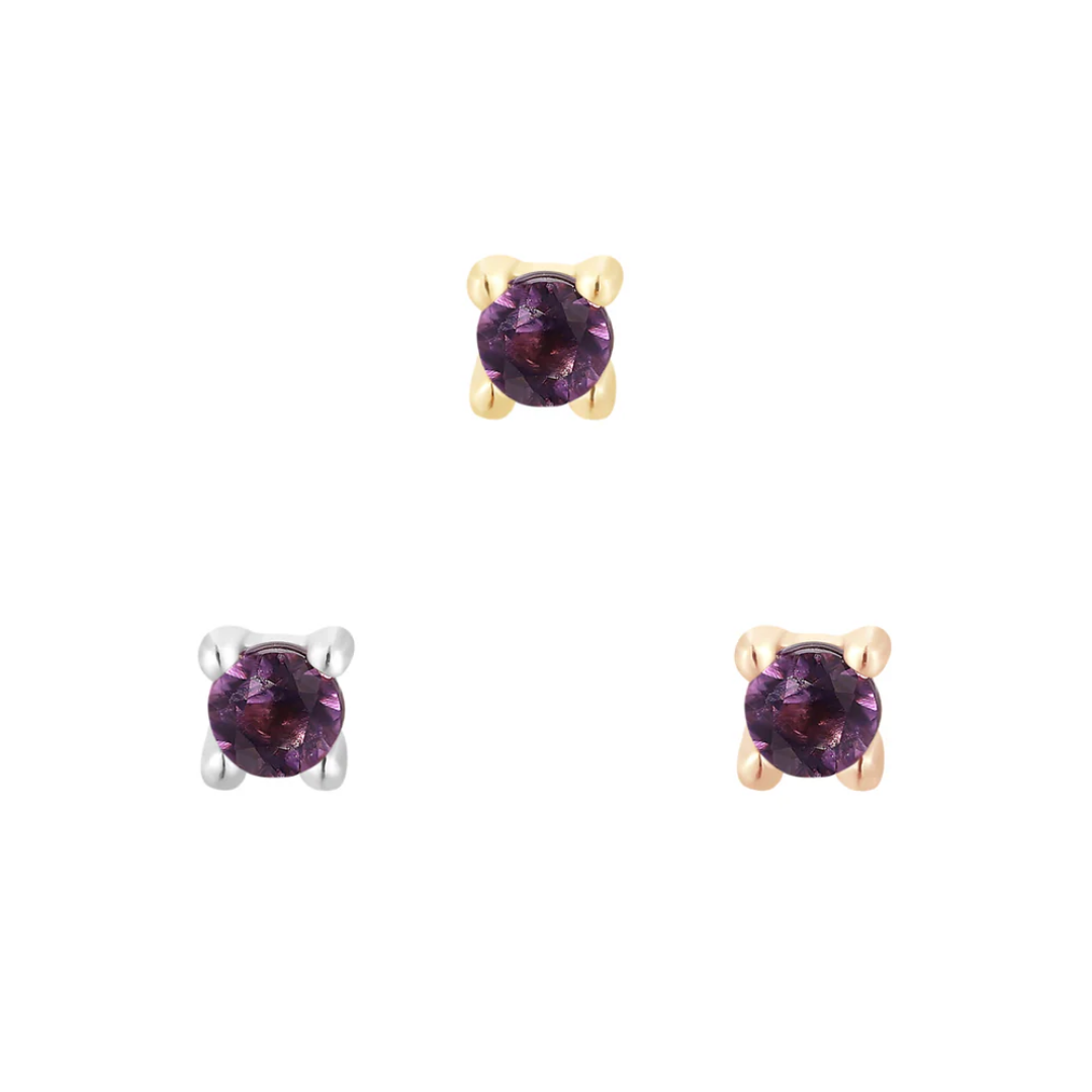 Amethyst Prong Threadless End – 14k Gold Purple Gemstone Stud for Ear, Nose, and Cartilage Piercings
