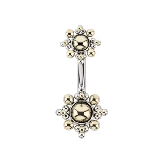 Decorative belly button ring with gold and titanium design