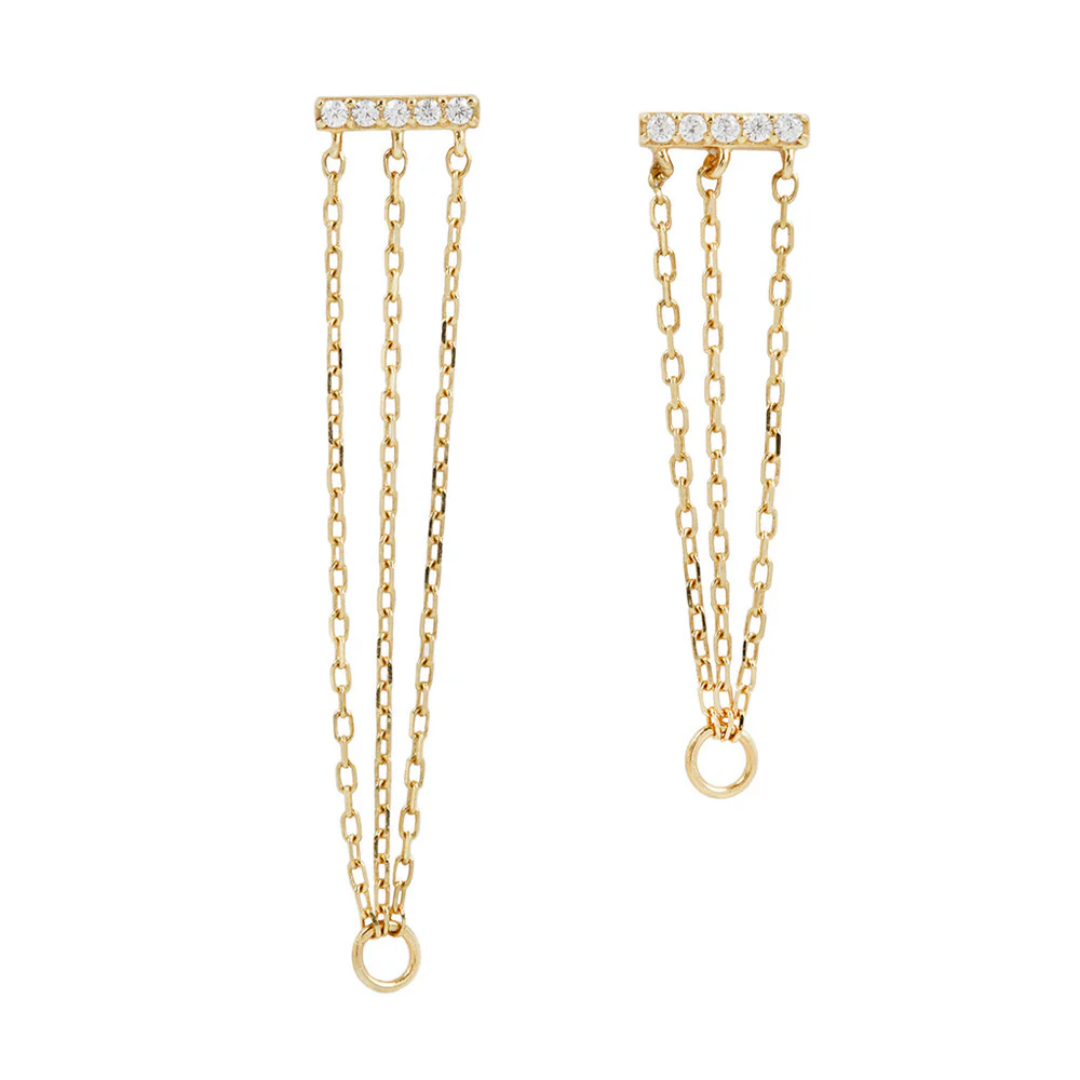 Auralie CZ Threadless End – Elegant triple-chain 14k gold piercing accessory with pavé cubic zirconia bar, available in white, yellow, and rose gold