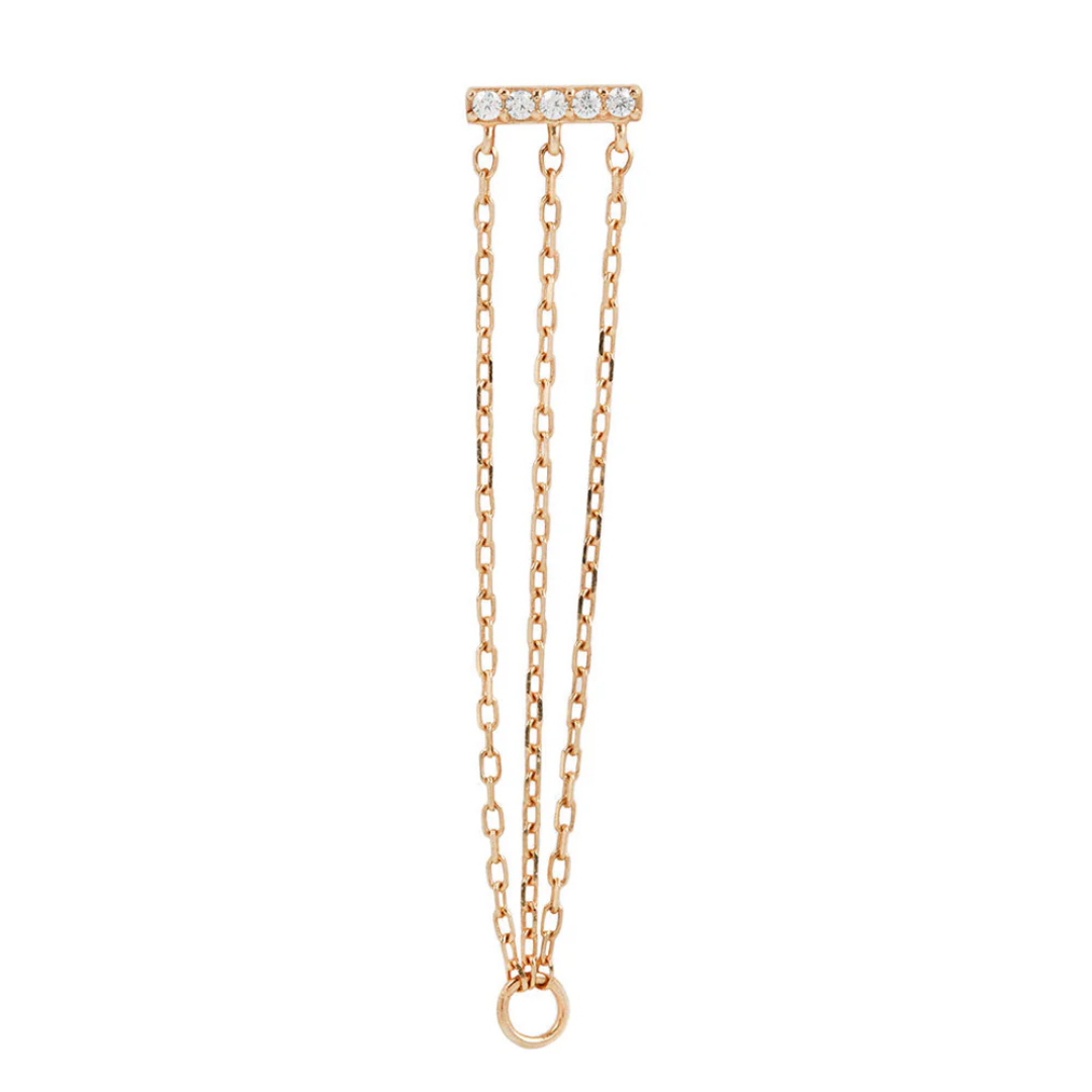 Auralie CZ Threadless End – Elegant triple-chain 14k gold piercing accessory with pavé cubic zirconia bar, available in white, yellow, and rose gold
