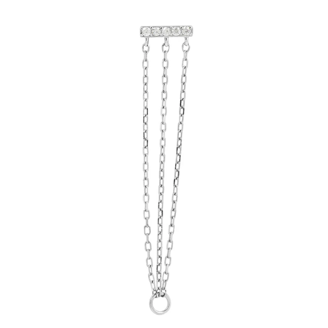 Auralie CZ Threadless End – Elegant triple-chain 14k gold piercing accessory with pavé cubic zirconia bar, available in white, yellow, and rose gold