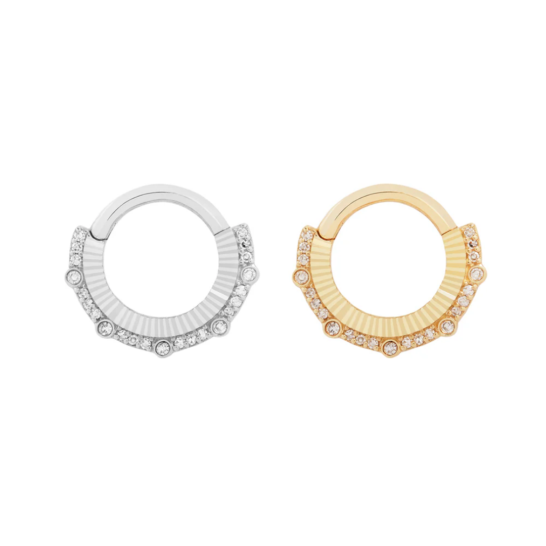Awaken Diamond Clicker – Luxurious 14k gold hinged ring with brilliant-cut diamond accents, available in white and yellow gold