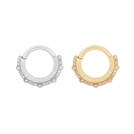Awaken Diamond Clicker – Luxurious 14k gold hinged ring with brilliant-cut diamond accents, available in white and yellow gold