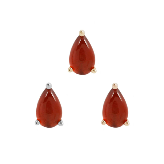 Garnet Pear threadless end with pear-cut red garnet stone in yellow, white, and rose gold – fine body jewellery for helix, flat, lobe, nostril, or lip piercings