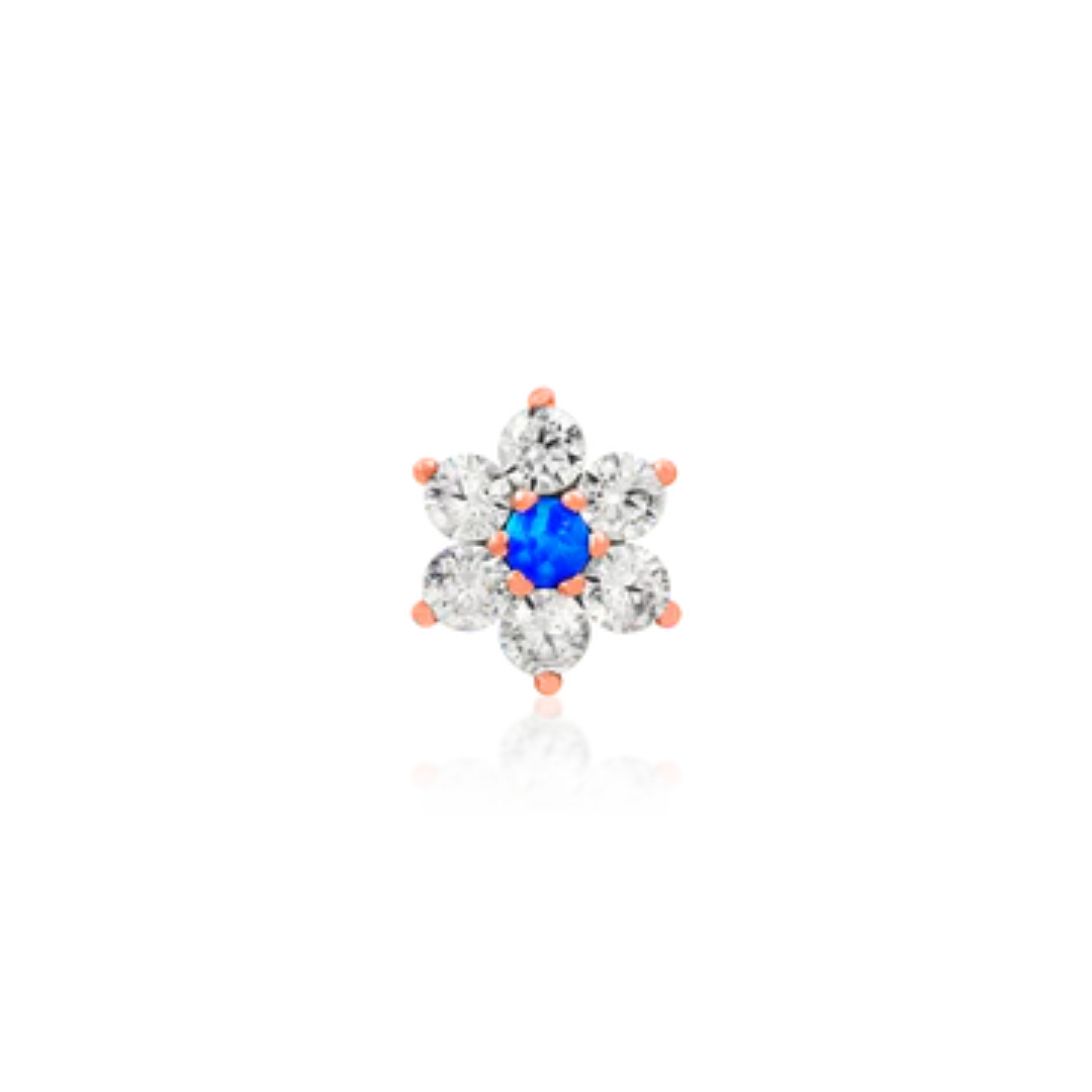 Gold Flower with CZ Stones and Blue Opal Threadless End