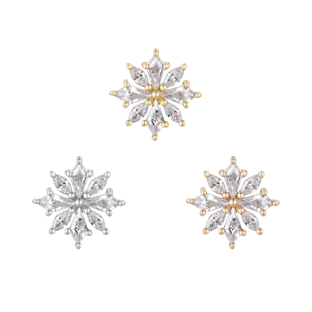 Hauteness threadless end in 14ct yellow, white, and rose gold with marquise and round cubic zirconia in a starburst design – luxury flat or conch piercing jewellery