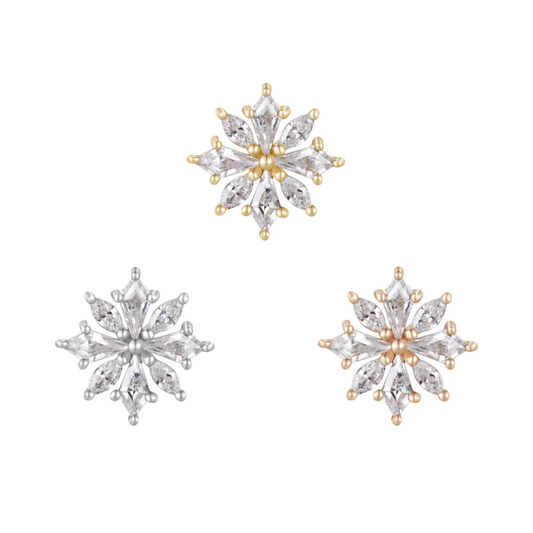 Hauteness threadless end in 14ct yellow, white, and rose gold with marquise and round cubic zirconia in a starburst design – luxury flat or conch piercing jewellery