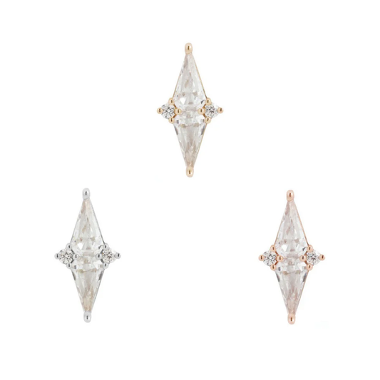 Hi Society threadless end in 14ct yellow, white, and rose gold with kite-cut and round cubic zirconia – elegant flat, conch, or helix piercing jewellery
