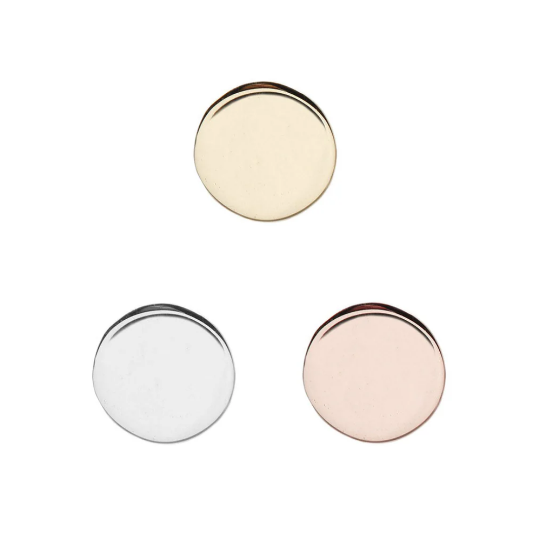 High polished disk threadless end in 14ct yellow, white, and rose gold – minimalist flat, helix, or tragus piercing jewellery