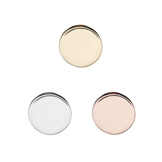 High polished disk threadless end in 14ct yellow, white, and rose gold – minimalist flat, helix, or tragus piercing jewellery
