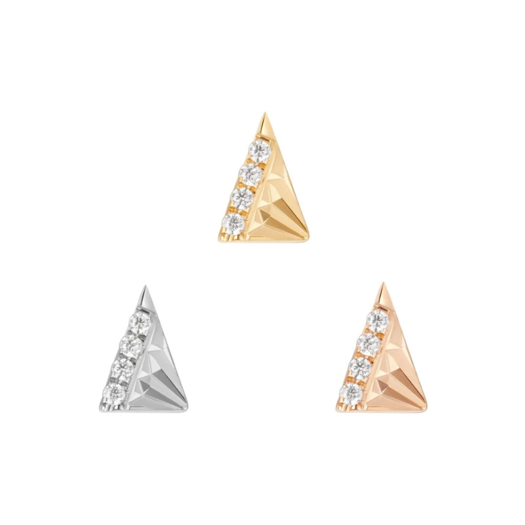 Highlight triangle threadless end with cubic zirconia in 14ct yellow, white, and rose gold – geometric helix or tragus piercing jewellery