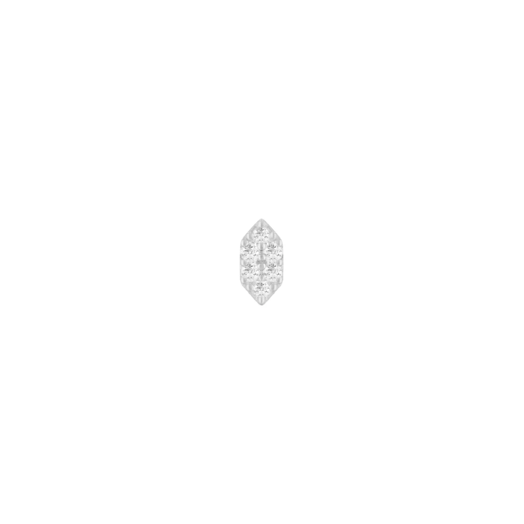 14k gold piercing end with multiple brilliant-cut diamonds set in a narrow hexagonal geometric shape
