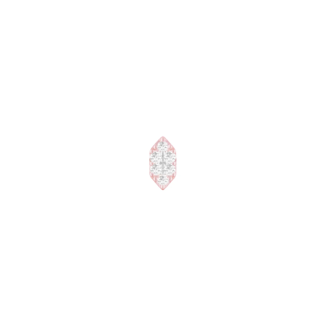 14k gold piercing end with multiple brilliant-cut diamonds set in a narrow hexagonal geometric shape