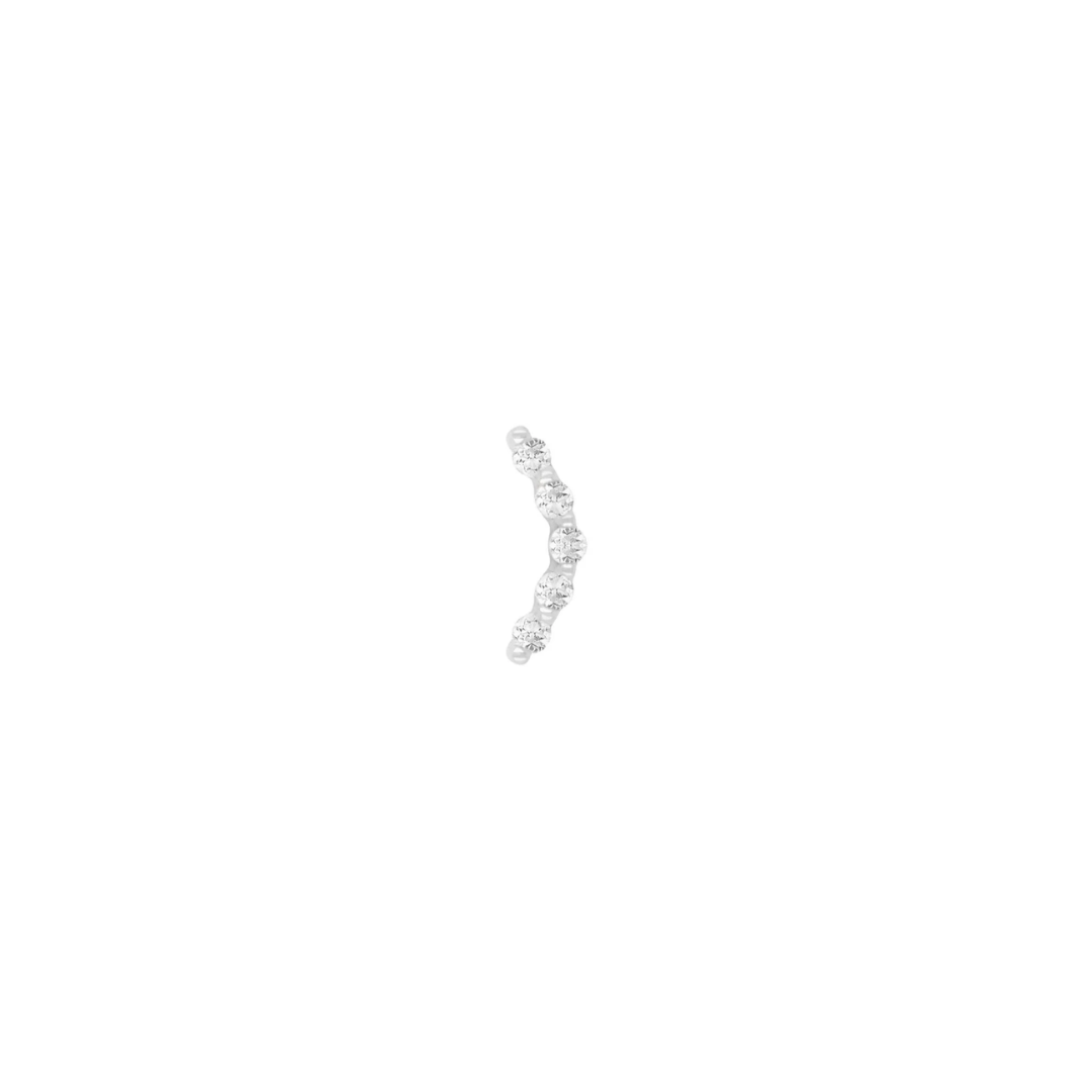 Close-up image of a 14k gold arc-shaped body piercing end featuring a row of natural diamonds, designed for luxury helix, flat, or lobe ear piercings and curated ear stacks