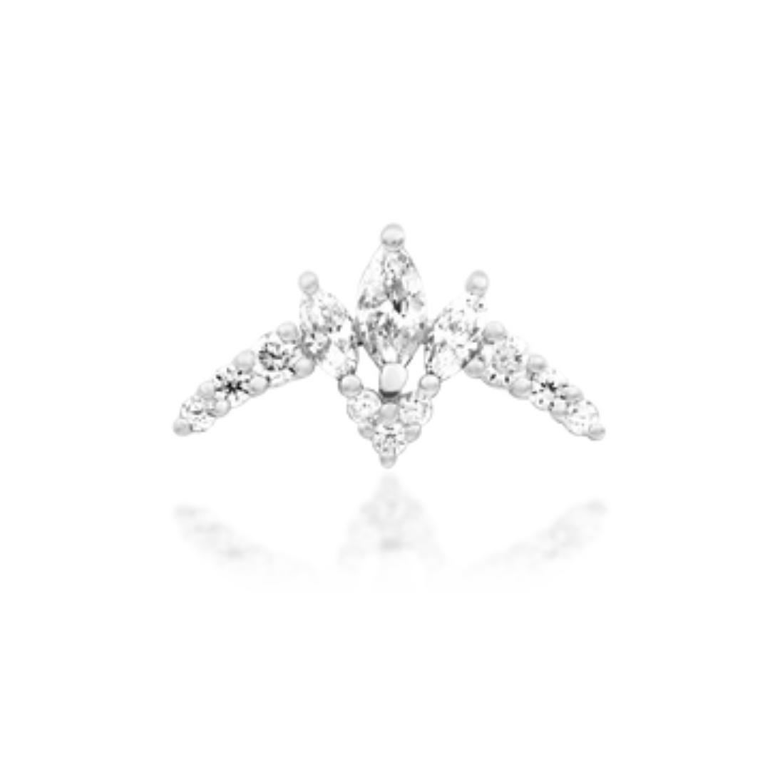 14k yellow gold piercing end featuring marquise and round-cut cubic zirconia stones arranged in an elegant, winged pattern