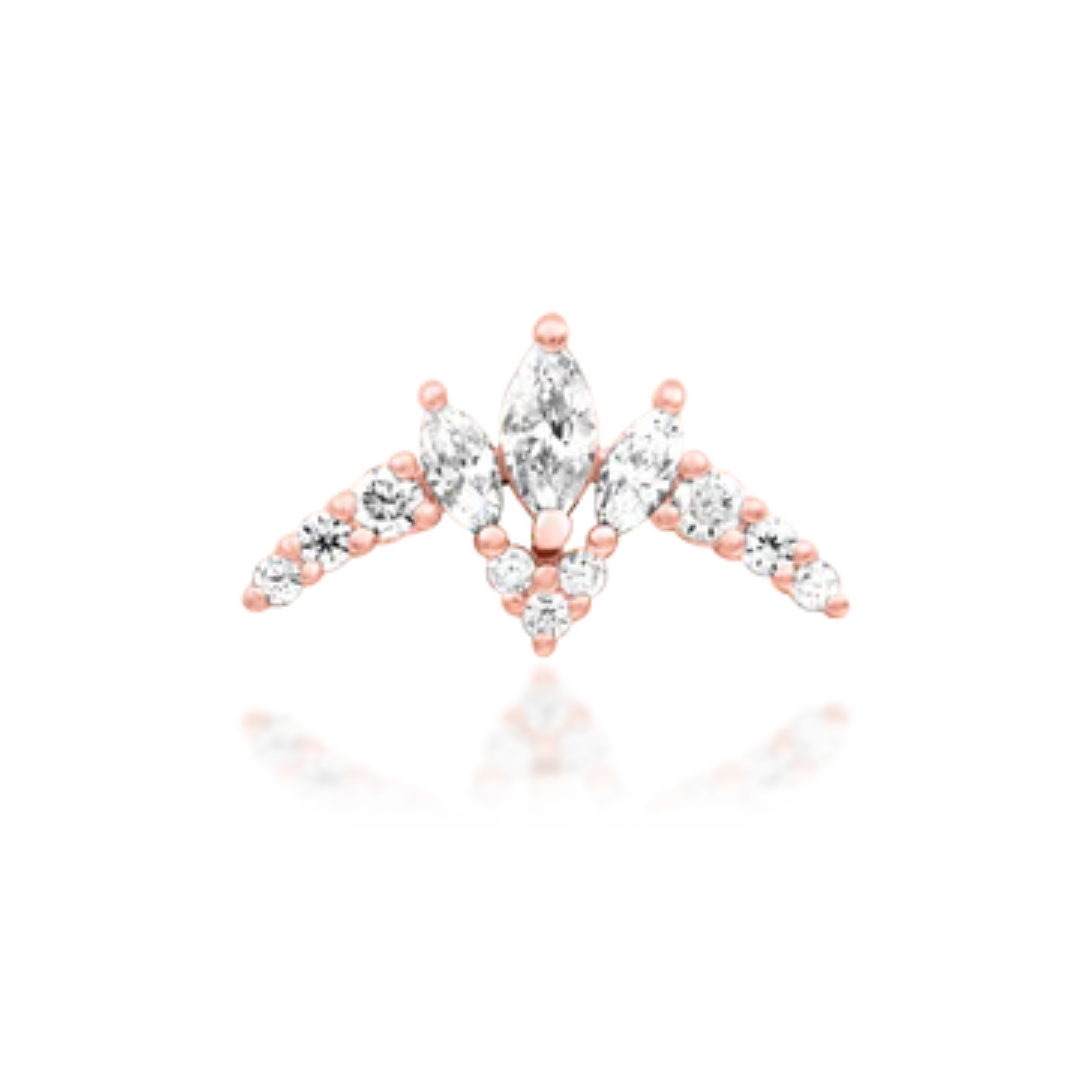14k yellow gold piercing end featuring marquise and round-cut cubic zirconia stones arranged in an elegant, winged pattern