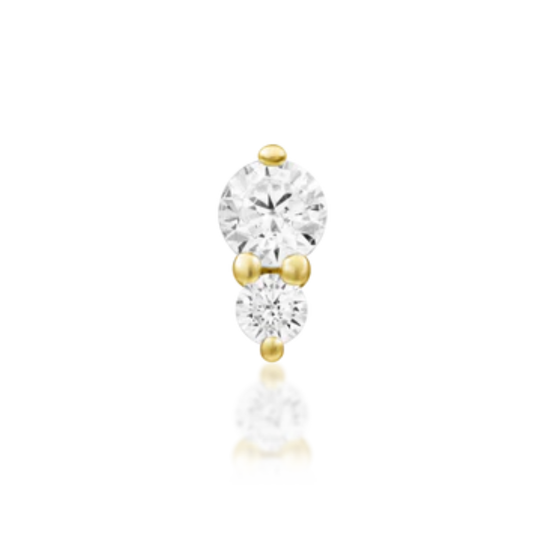 Elegant simplicity redefined—two dazzling cubic zirconia stones.
Measured at 3mm x 6mm. Available in 14k Yellow, White and Rose Gold.