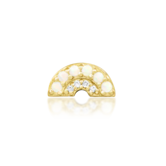 14k gold semi-circle stud featuring a row of opals and cubic zirconia for a dreamy, celestial-inspired look.