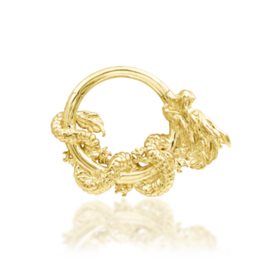 Junipurr Jewellery Azure gold clicker ring featuring an intricately detailed dragon design