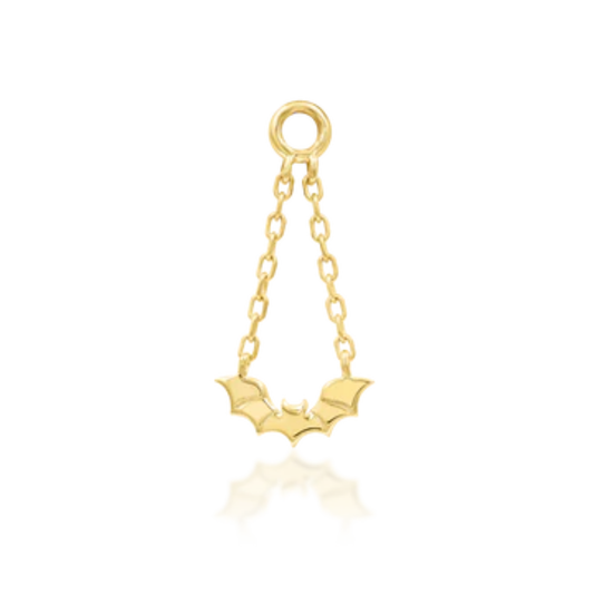 gold bat charm with double chain detail, gothic dangle piercing jewellery