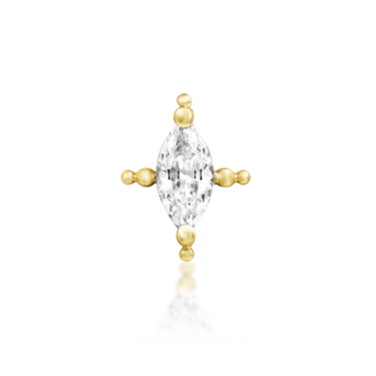 Beaded Marquise gold piercing jewellery with marquise-cut cubic zirconia and delicate bead detailing
