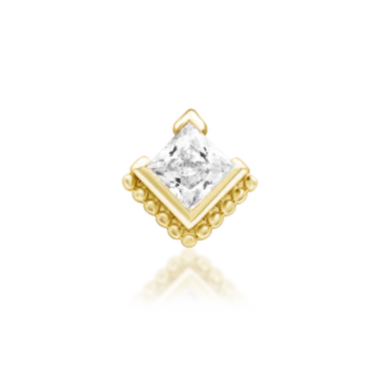 14k gold beaded edge stud with princess-cut CZ – high-end luxury body jewellery