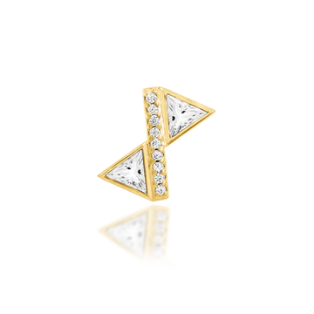 Bethy 14k gold piercing stud with white cubic zirconia – geometric triangle design with pavé sparkle