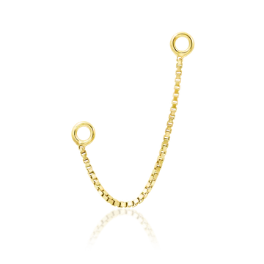 14k yellow gold box chain piercing connector with circular jump rings