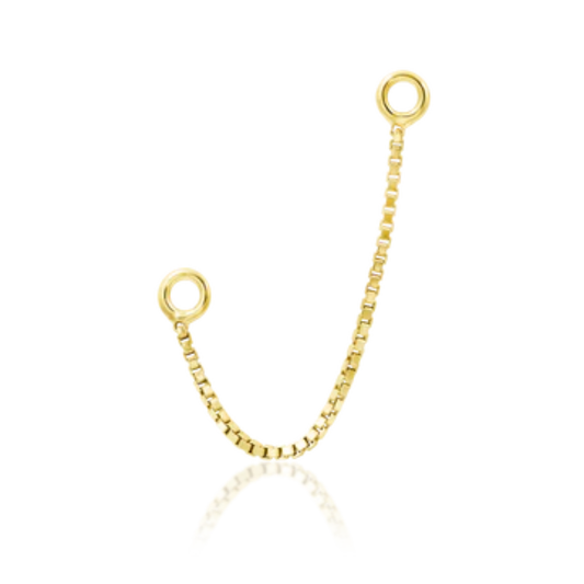 14k yellow gold box chain piercing connector with circular jump rings
