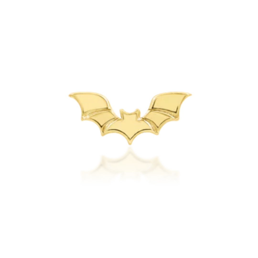 14k gold bat-shaped piercing, minimalist gold Halloween jewellery for cartilage, tragus or lobe piercings.