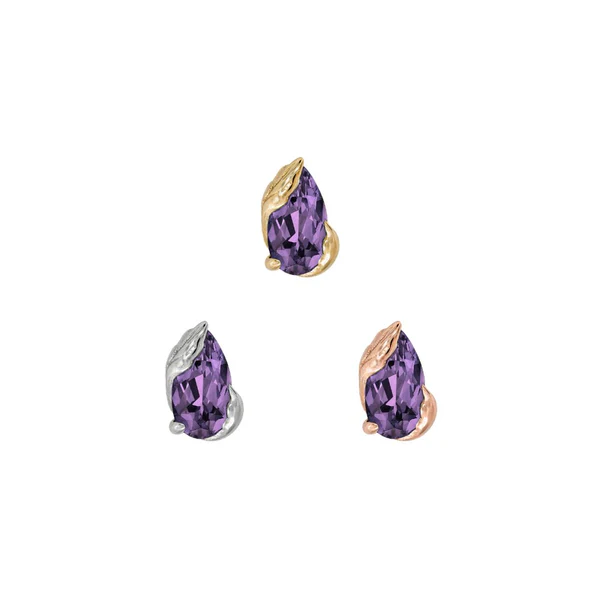Buddha Jewelry Occasion threadless end with pear cut amethyst in 14k gold