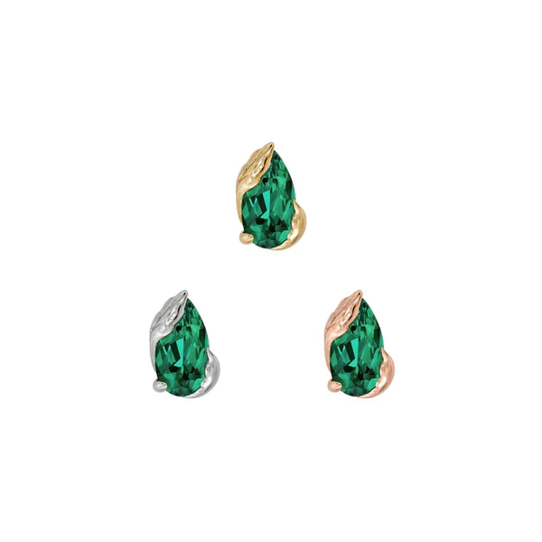 Buddha Jewelry Occasion threadless end with pear cut lab grown emerald in 14k gold