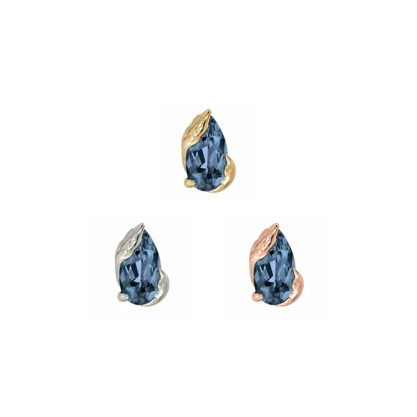 Buddha Jewelry Occasion threadless end with pear cut London Blue Topaz in 14k gold