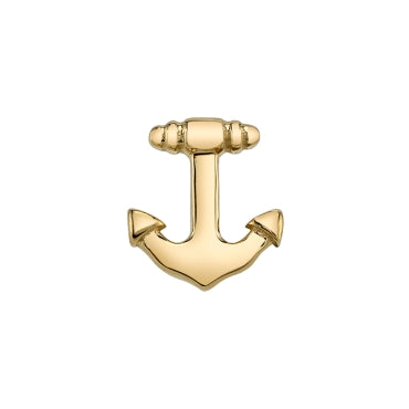 BVLA anchor end in 14k yellow gold with polished finish, featuring a symbolic nautical design ideal for helix, flat, or conch piercings.