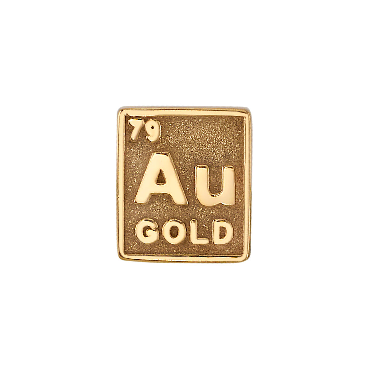 BVLA Au Gold end in 14k yellow gold, designed like a periodic table element with raised 'Au 79 Gold' text, ideal for flat or helix piercings.