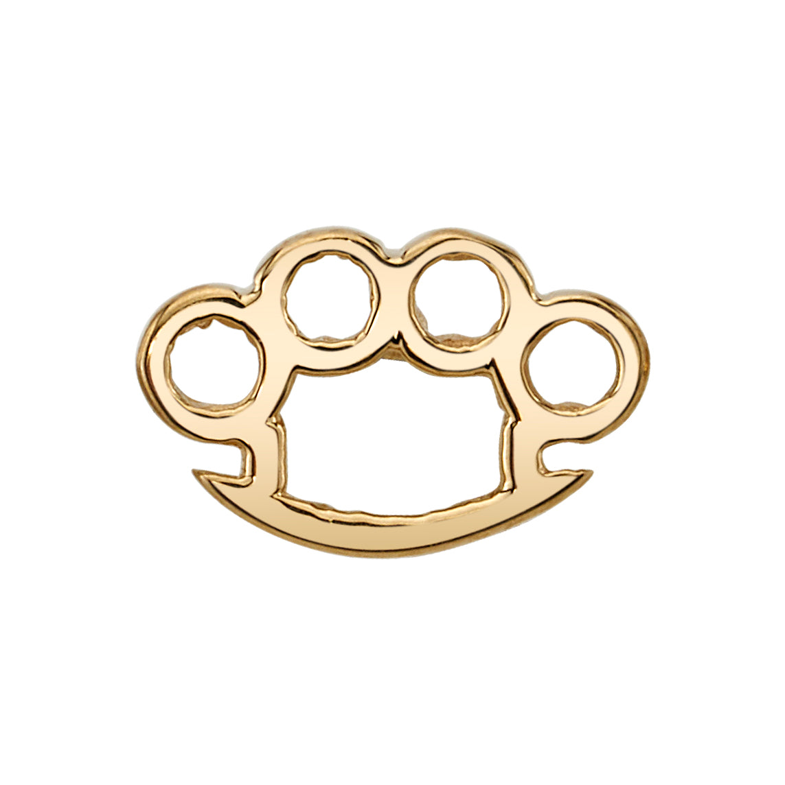 BVLA Brass Knuckles end in 14k yellow gold, featuring a polished cut-out design of a knuckle duster, ideal for helix, flat, or conch piercings.