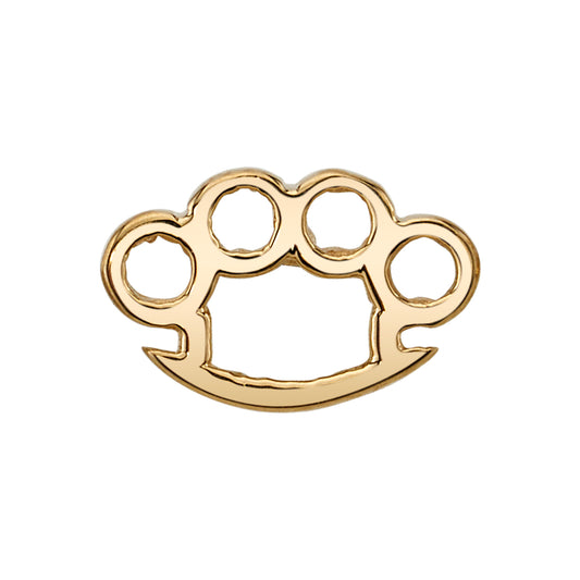 BVLA Brass Knuckles end in 14k yellow gold, featuring a polished cut-out design of a knuckle duster, ideal for helix, flat, or conch piercings.