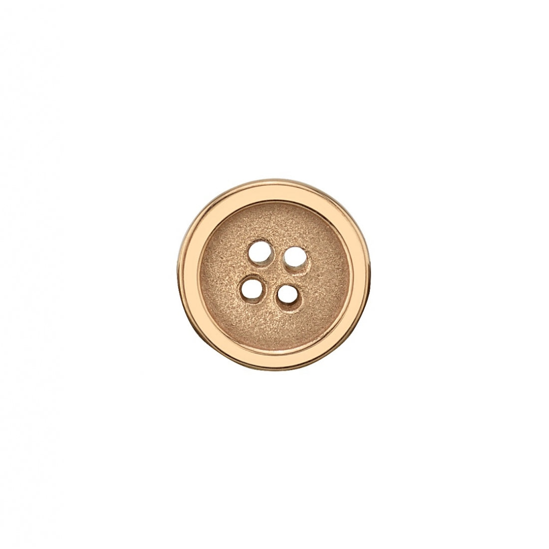 BVLA Button end in 14k rose gold, designed to resemble a classic four-hole button with a satin-textured centre and polished rim, ideal for flat or helix piercings.