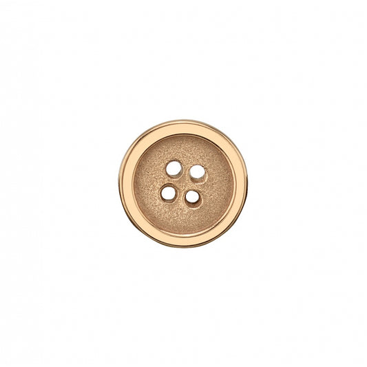 BVLA Button end in 14k rose gold, designed to resemble a classic four-hole button with a satin-textured centre and polished rim, ideal for flat or helix piercings.