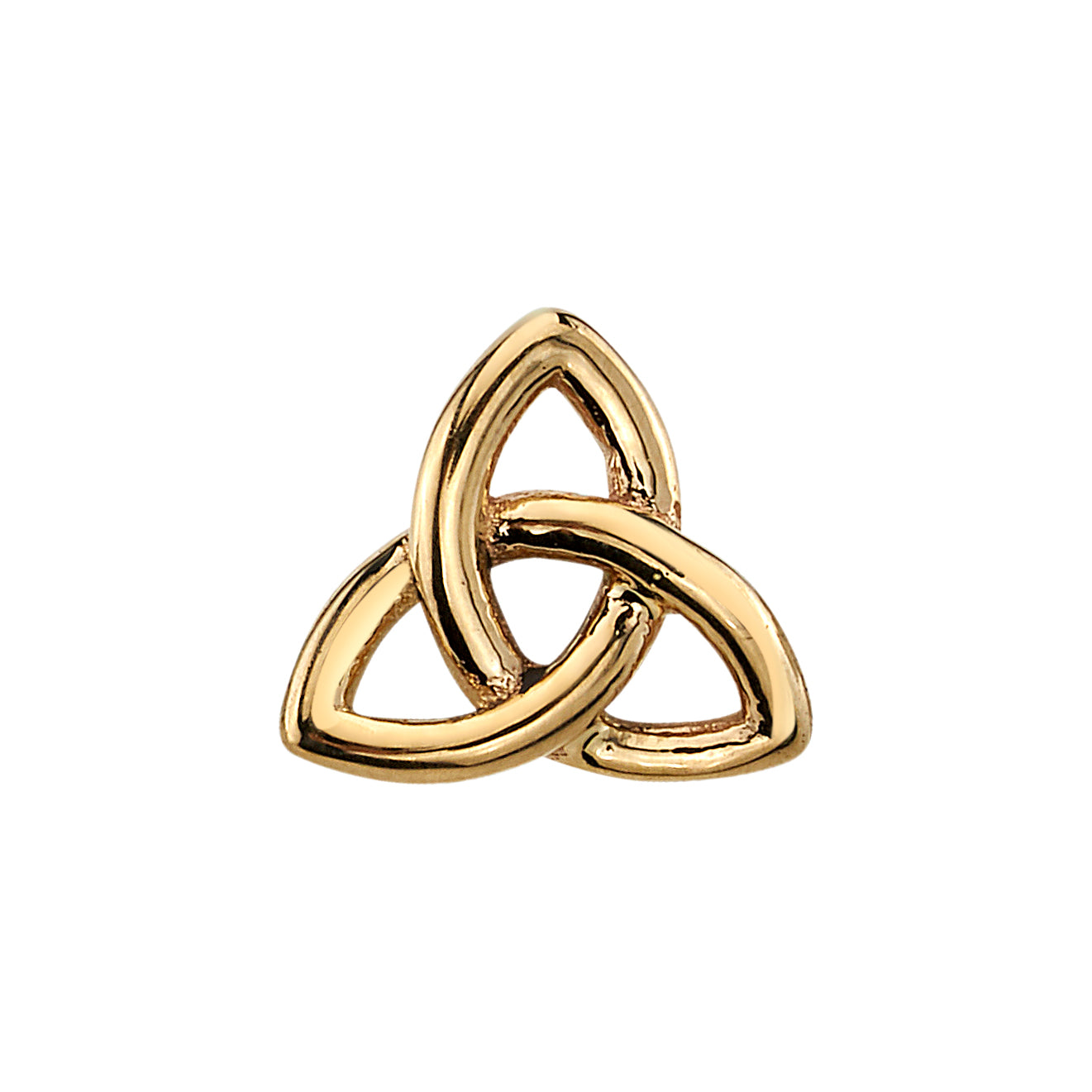 BVLA Celtic Knot end in 14k yellow gold, featuring a high-polish trinity design symbolising unity and eternity, ideal for helix or flat piercings.