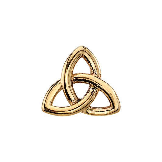BVLA Celtic Knot end in 14k yellow gold, featuring a high-polish trinity design symbolising unity and eternity, ideal for helix or flat piercings.