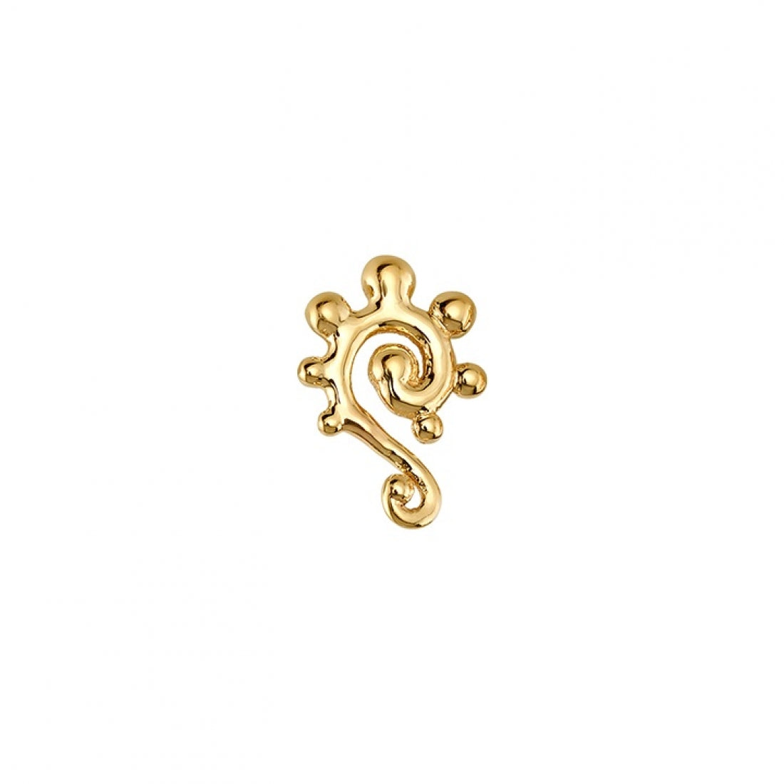 BVLA 14k yellow gold abstract swirl end with smooth polished orbs, luxury high-end body jewellery for helix, conch, and lobe piercings