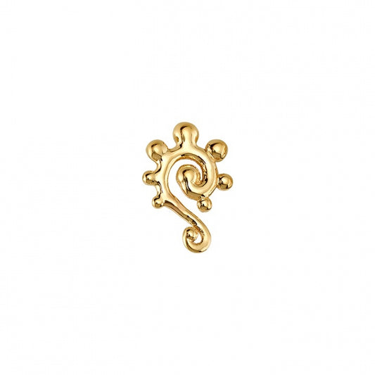 BVLA 14k yellow gold abstract swirl end with smooth polished orbs, luxury high-end body jewellery for helix, conch, and lobe piercings