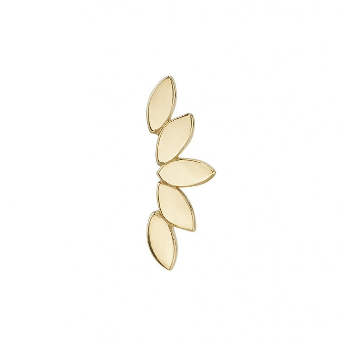 BVLA 14k yellow gold marquise leaf body jewellery end with polished finish, luxury high-end piercing accessory for helix, conch, and lobe piercings