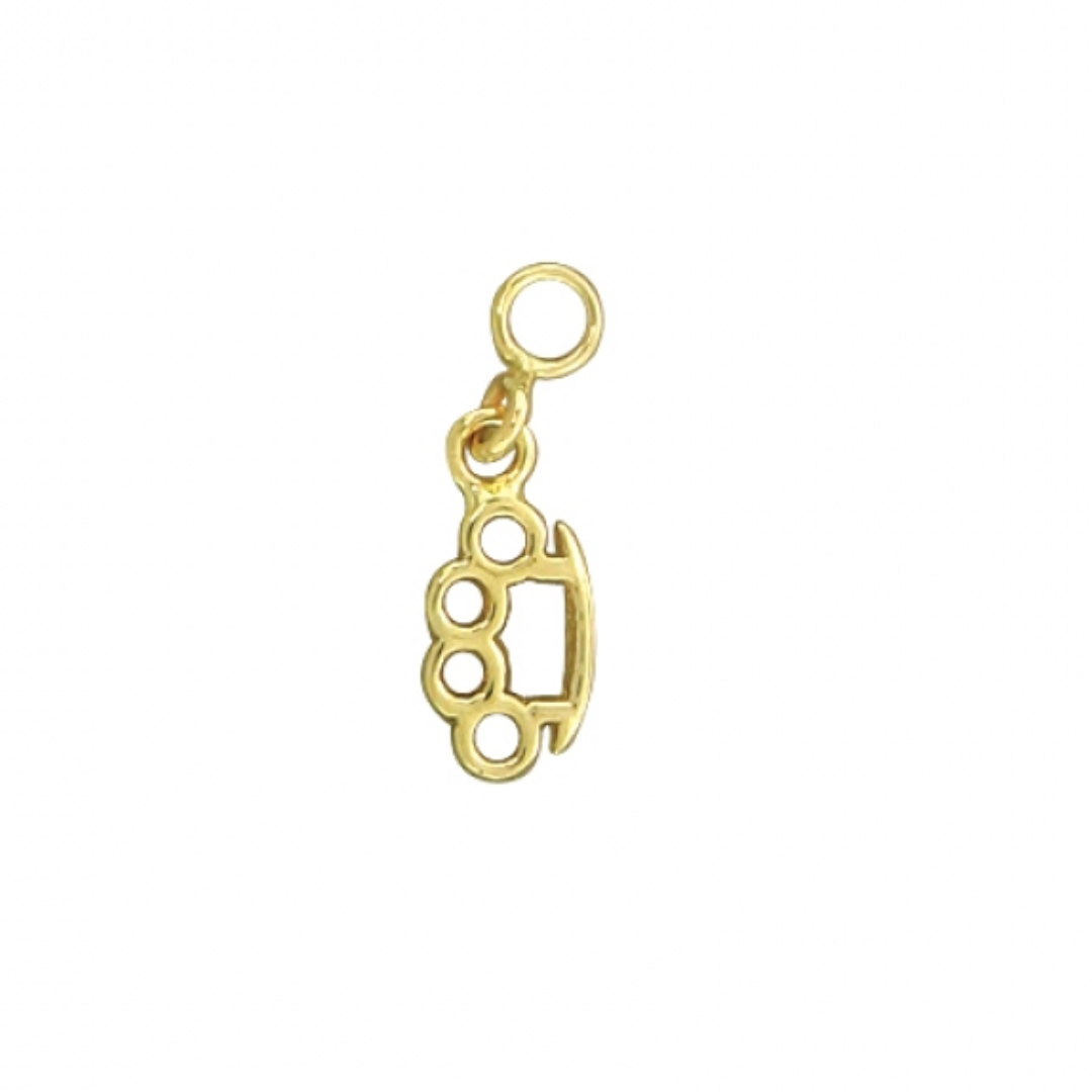 BVLA gold brass knuckle charm with three jump rings, 11.5 by 7mm