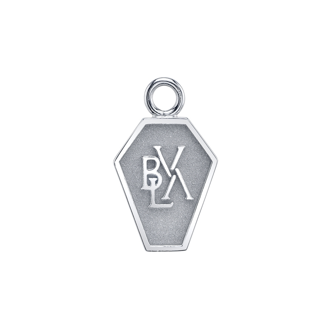 BVLA ’Til Death coffin charm with sandblasted relief finish in polished 14k gold.